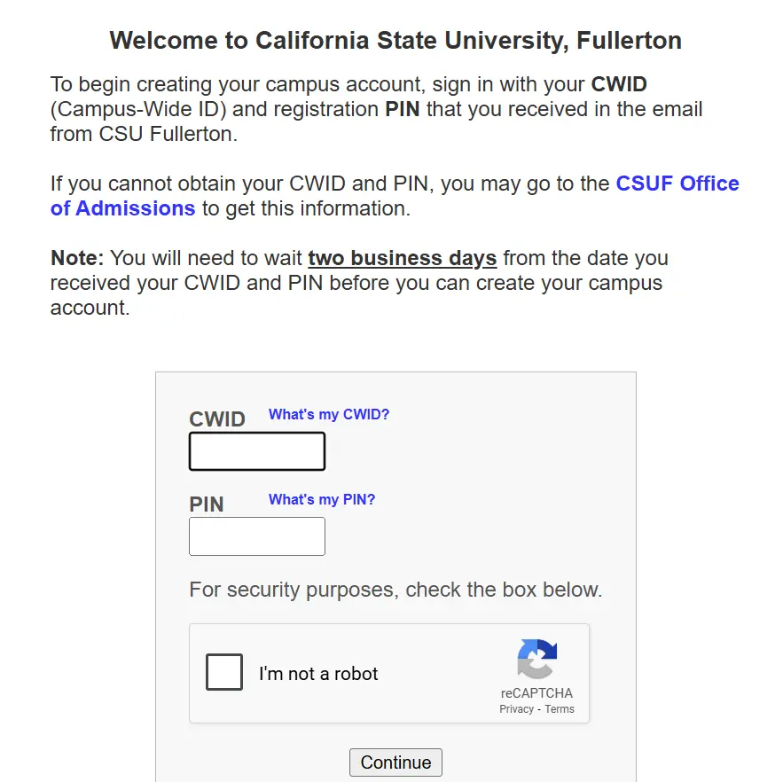 Csuf Campus Account Creation
