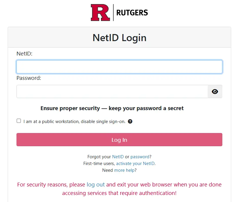 MyRutgers Portal Login Tab