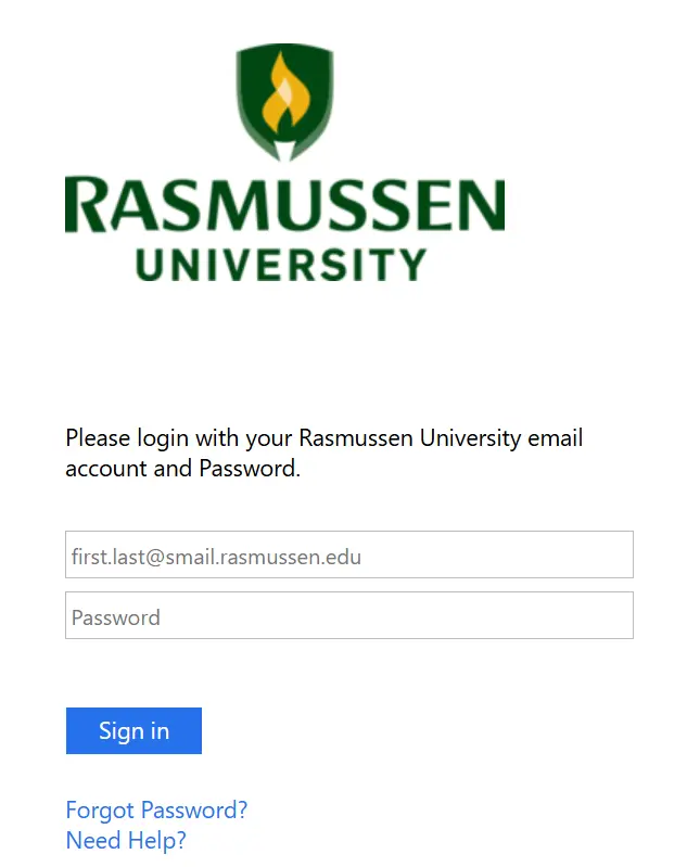 Rasmussen Student Portal Login Screen