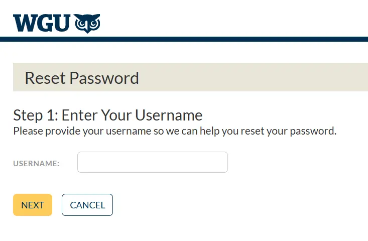 WGU Portal Pasword Reset Option