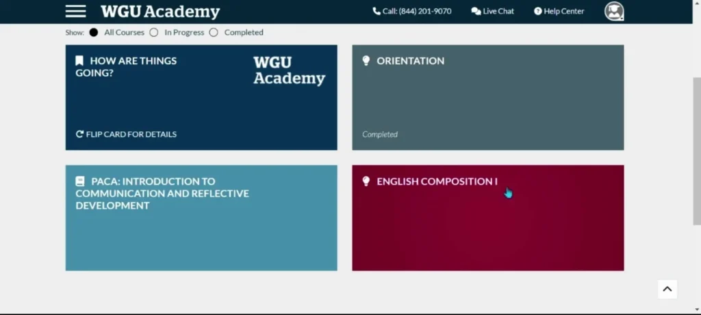 Western Governors University Student Portal Screen